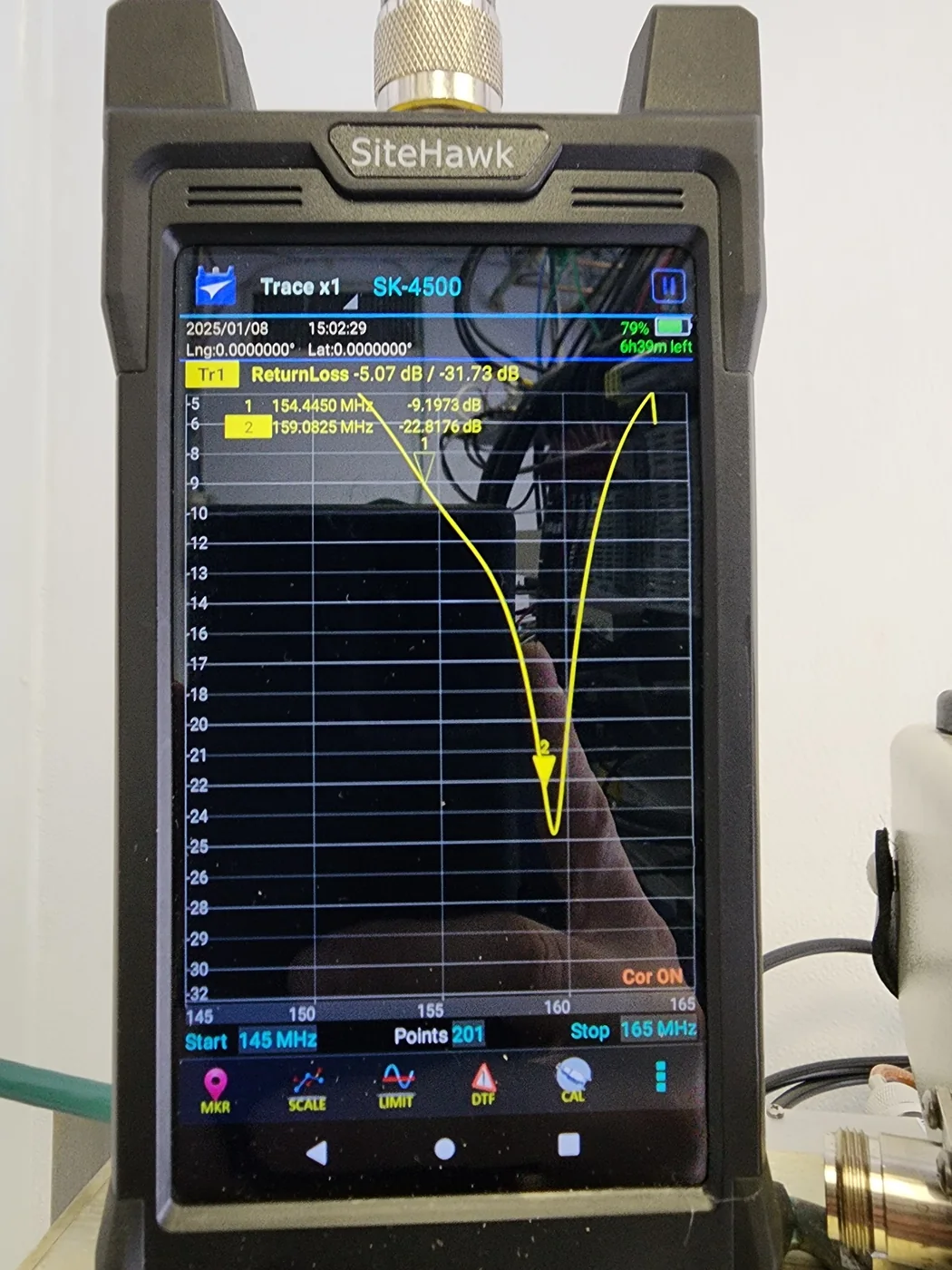 SiteHawk analyzer displaying an RF measurement